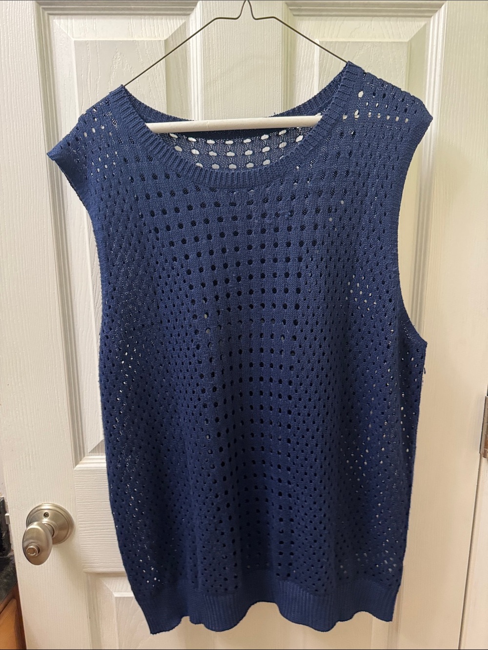 Navy Knit Sleeveless Crochet Top